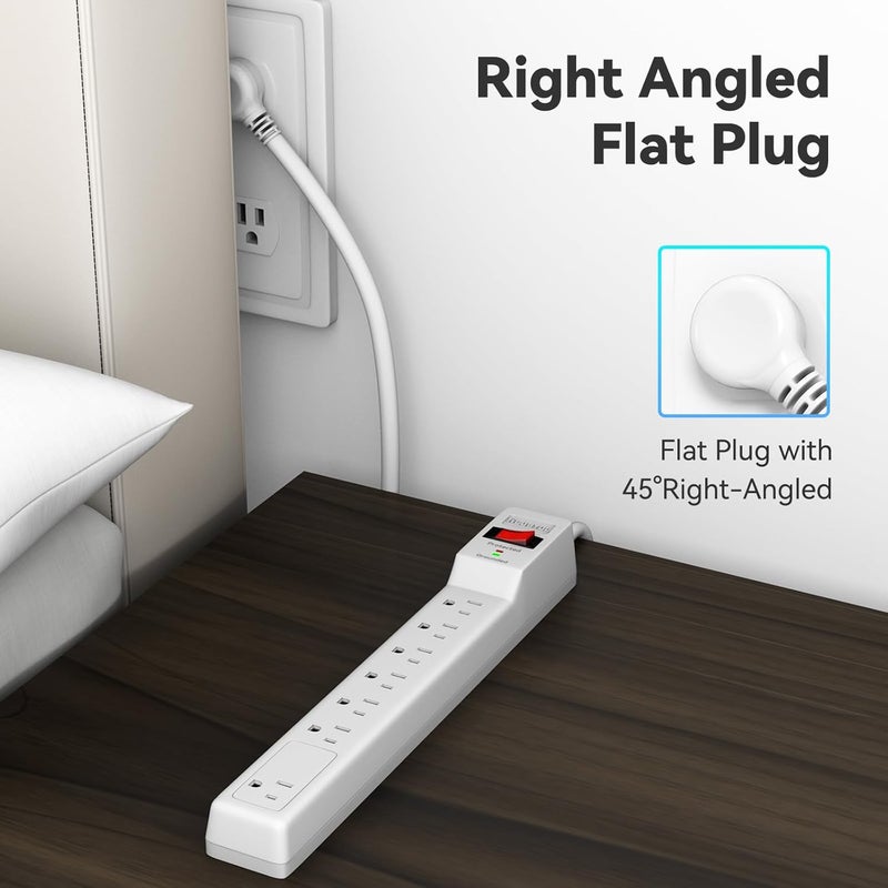 PLUGTUL Surge Protector 15FT (980 Joules), Flat Plug Power Strip, Extension Cord with Multiple Outlets, 7 Outlets, ETL Listed, 14 Gauge, Wall Mountable for Home Office Garage, White - Image 5